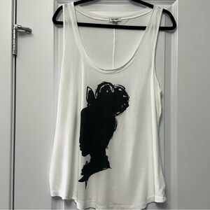 Old Navy White Tank Top with Black Silhouette Graphic